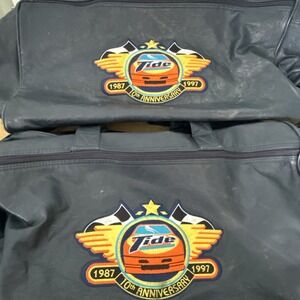 Vtg NASCAR Tide Racing 10th Anniversary 1987-1997 Navy Blue Pleather Duffel Bags